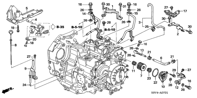 2005 Honda Pilot 5 Door EX KA 5AT AT Oil Level Gauge - ATF Pipe Diagram