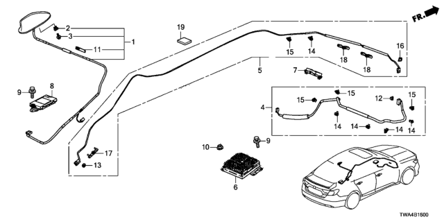 2018 Honda Accord Hybrid Antenna Assembly, Radio & Sxm (Crystal Black Pearl) Diagram for 39150-TVA-A61ZH