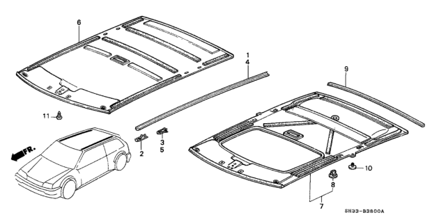 1989 Honda Civic 3 Door STD KL 4MT Headliner Trim Diagram
