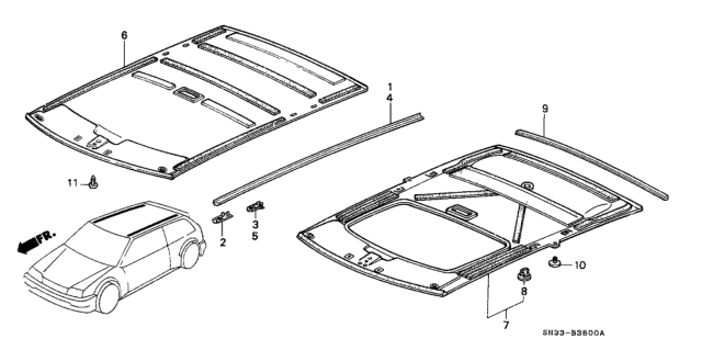 1989 Honda Civic Headliner Trim Diagram