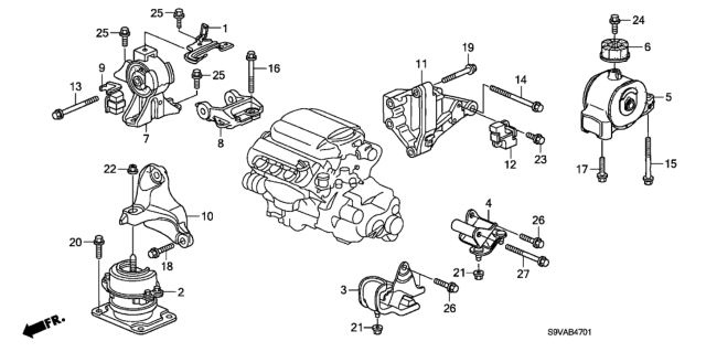 2008 Honda Pilot 5 Door EX (4WD) KA 5AT Engine Mounts Diagram