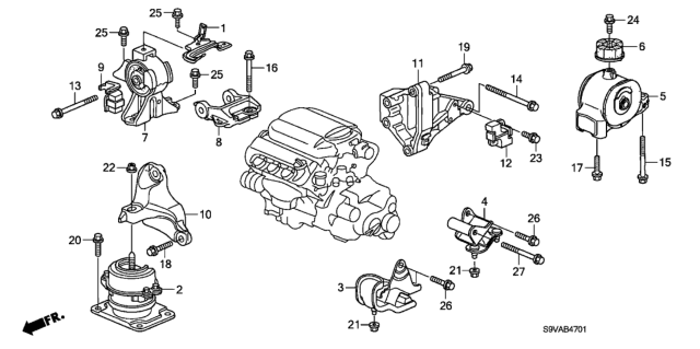 2008 Honda Pilot Engine Mounts Diagram