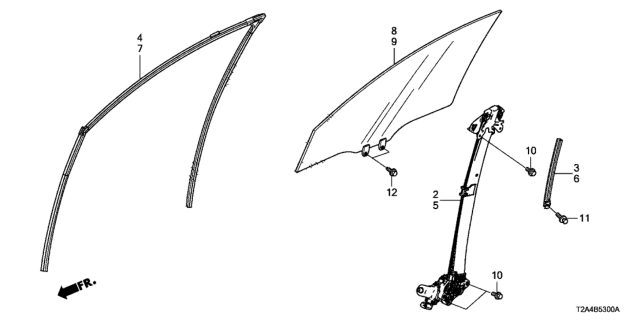 2013 Honda Accord Front Door Glass  - Regulator Diagram