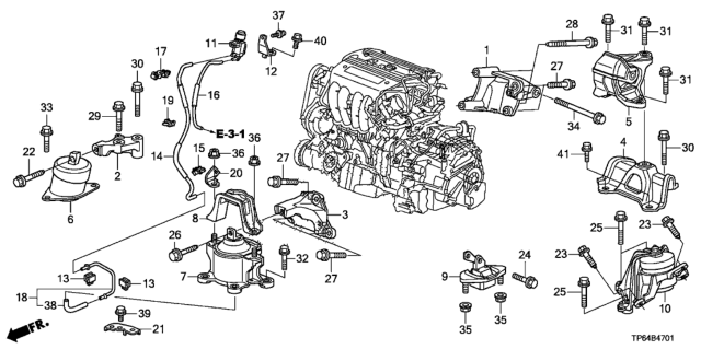 2013 Honda Crosstour 5 Door EXL (4 CYLINDER) KA 5AT Engine Mounts (L4) Diagram