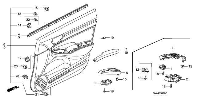 2008 Honda Civic Panel, R. FR. Power Window Switch *NH167L* (Sub) (GRAPHITE BLACK) Diagram for 83541-SNA-A01ZA