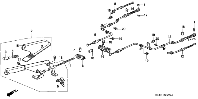 1995 Honda Civic Lever Assy., Parking Brake *YR150L* (MYSTIC BROWN) Diagram for 47105-SR1-A01ZC