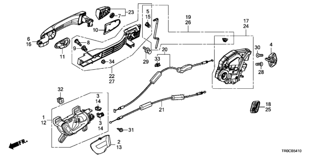 2015 Honda Civic 4 Door LX (SE) KA 5MT Rear Door Locks - Outer Handle Diagram