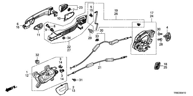 2015 Honda Civic Handle Assembly, Passenger Side Inside (Graphite Black) Diagram for 72120-TR3-A01ZD