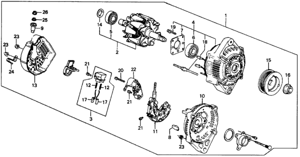 1986 Honda Civic Alternator Assembly Diagram for 31100-PE0-003