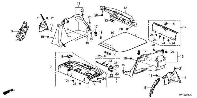 2019 Honda Accord Hybrid Rear Tray - Side Lining Diagram
