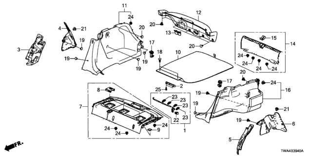 2018 Honda Accord Hybrid Rear Tray - Side Lining Diagram