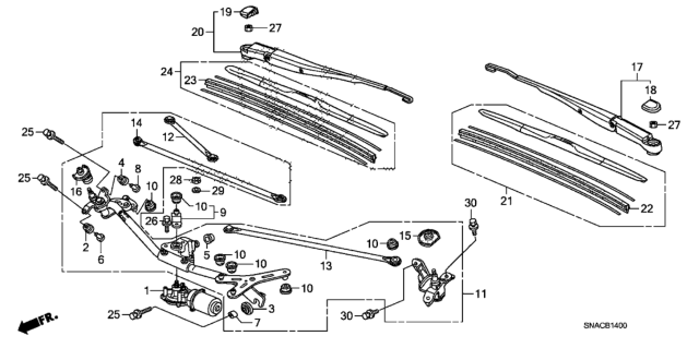 2011 Honda Civic Link, FR. Wiper Diagram for 76530-SNA-A11