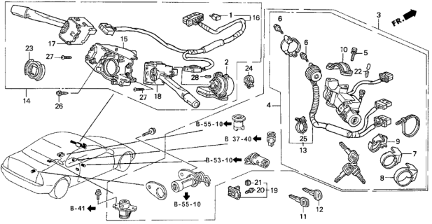 1996 Honda Prelude Key Set, Cylinder (Service) Diagram for 06350-SS0-A20