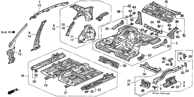 1996 Honda Accord Crossmember, Middle Floor Diagram for 65700-SV4-V50ZZ