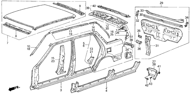 1986 Honda Civic Panel, Roof Diagram for 70110-SB4-662ZZ