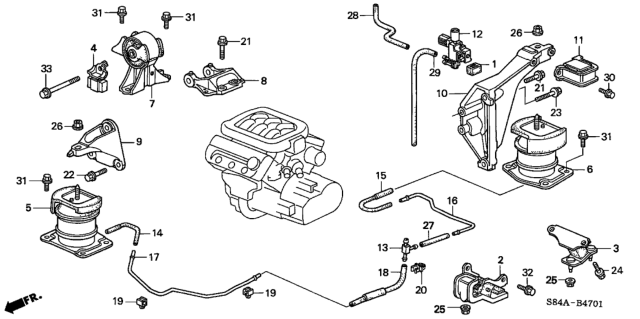2002 Honda Accord 4 Door EX (V6) KA 4AT Engine Mounts (V6) Diagram