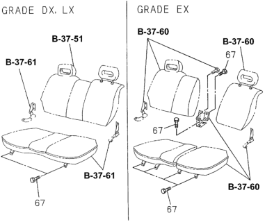 1997 Honda Passport 4 Door EX-W (4X2 V6) KA 4AT Front Seat Bolt Diagram