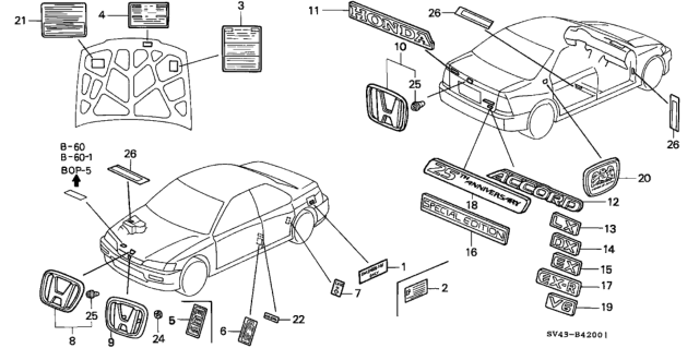 1995 Honda Accord Emblems - Caution Labels Diagram