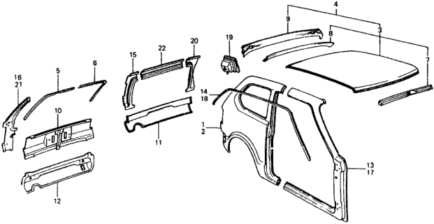 1977 Honda Civic 3 Door ** (1200) ** 4MT Body Structure Components Diagram 3