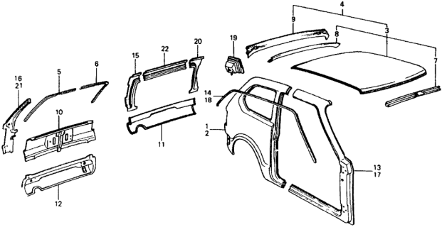 1978 Honda Civic Body Structure Components Diagram 3