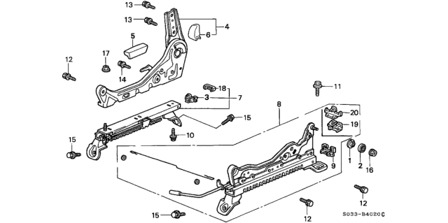 1996 Honda Civic 3 Door CX KA 4AT Front Seat Components (Passenger Side) Diagram
