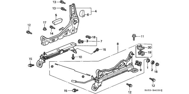 1998 Honda Civic Front Seat Components (Passenger Side) Diagram