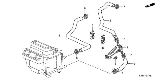 1998 Honda Accord Hose B, Water Inlet Diagram for 79722-S87-A00