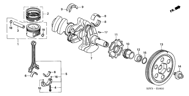 2001 Honda Insight Piston Set (Over Size) (0.25) Diagram for 13030-PHM-010