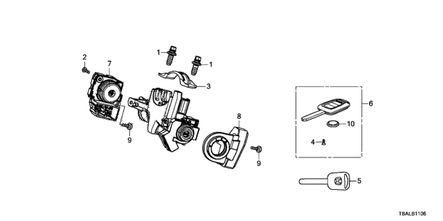 2020 Honda Civic Key Cylinder Components Diagram