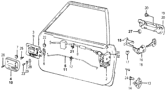 1977 Honda Accord Case, L. Inside Handle Diagram for 75536-671-000