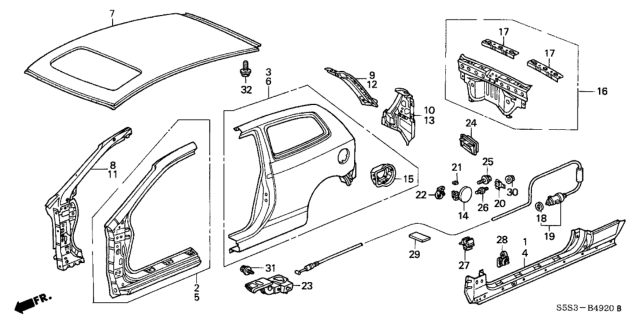 2005 Honda Civic Stiffener, L. FR. Pillar Diagram for 63520-S5S-306ZZ