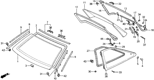 1989 Honda Accord Windshield - Rear Window Diagram