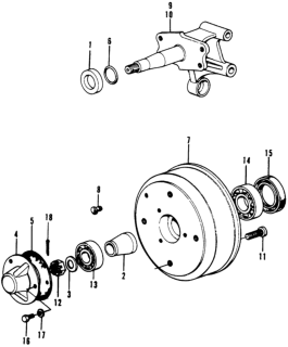 1973 Honda Civic Carrier, L. RR. Hub Diagram for 52215-634-030