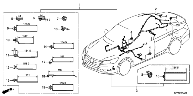2014 Honda Accord Wire Harness, R. Side Diagram for 32140-T3V-A00