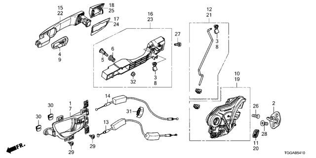 2021 Honda Civic Rear Door Locks - Outer Handle Diagram