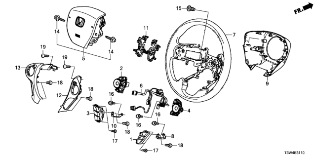 2017 Honda Accord Hybrid Body Steering Wheel Diagram for 78501-T6C-J01ZA