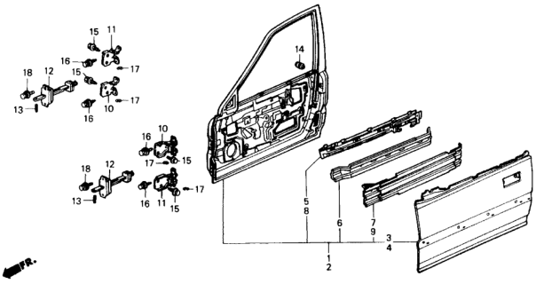 1990 Honda Civic 4 Door EX KA 4AT Front Door Panels Diagram