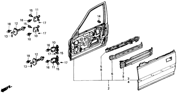 1991 Honda Civic Panel, R. FR. Door Diagram for 67010-SH4-A20ZZ