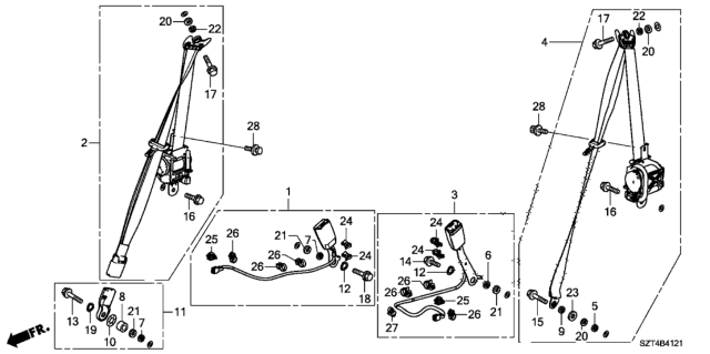 2011 Honda CR-Z Outer Set Left, Front Seat Belt (Graphite Black) Diagram for 04818-SZT-A00ZA