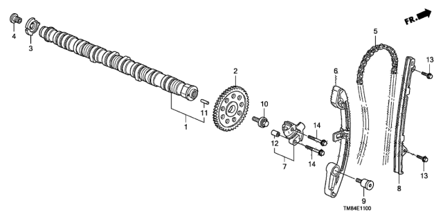 2011 Honda Insight Tensioner, Cam Chain Diagram for 14510-RBJ-004