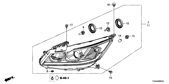 2017 Honda Accord Headlight Assembly, Driver Side Diagram for 33150-T2A-A81