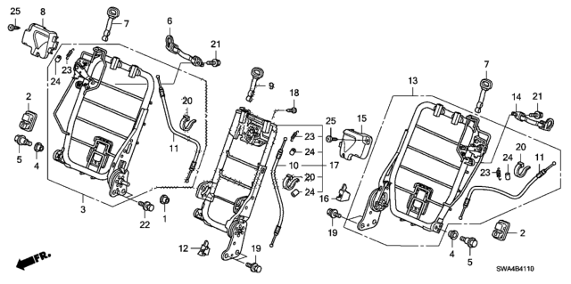 2008 Honda CR-V 5 Door LX (2WD) KA 5AT Rear Seat Components Diagram 1