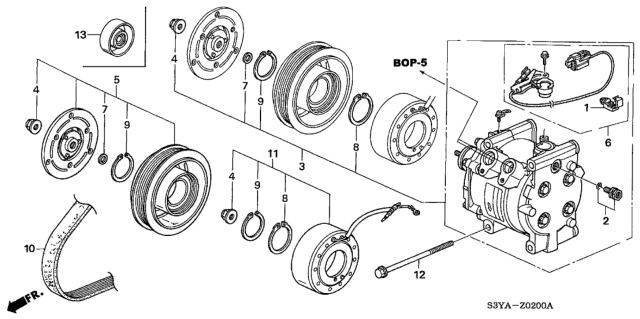 2006 Honda Insight 3 Door DX KA 5MT A/C Compressor Diagram 2
