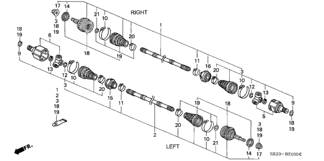 1992 Honda Civic Drive Set, Driver Side Diagram for 44011-SR1-003