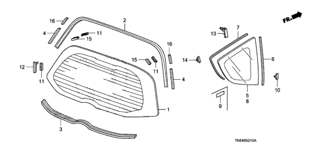 2009 Honda Fit Glass Set, RR. Diagram for 73211-TF0-E02