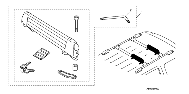 2016 Honda CR-V 5 Door LX (2WD) KA CVT Roof Rack Ski Attachment Diagram
