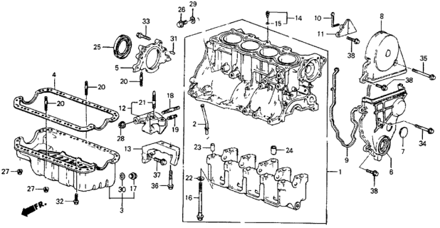 1985 Honda CRX Block Assy., Cylinder Diagram for 11000-PE0-663