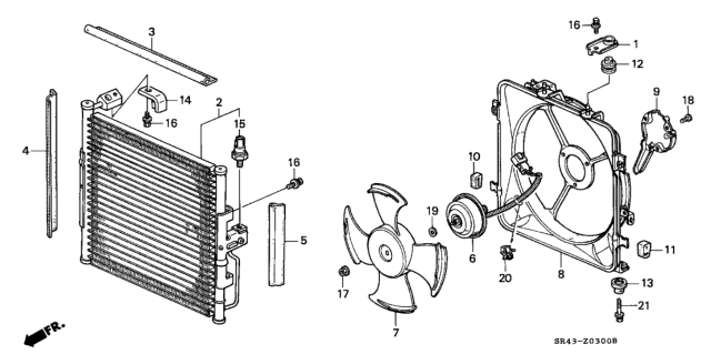 1995 Honda Civic 4 Door LX KA 4AT A/C Air Conditioner (Condenser) Diagram
