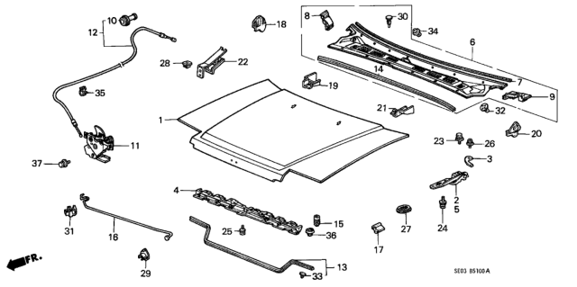 1988 Honda Accord Wire, Hood (Chuo Hatsujo) Diagram for 74130-SE0-A02