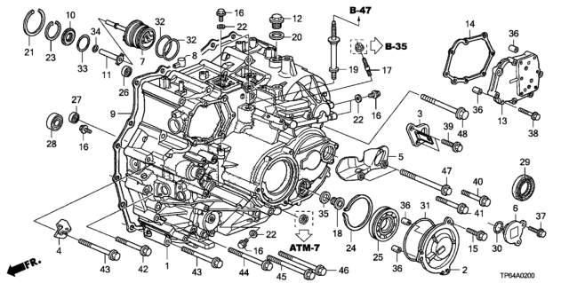 2011 Honda Crosstour AT Transmission Case (V6) Diagram